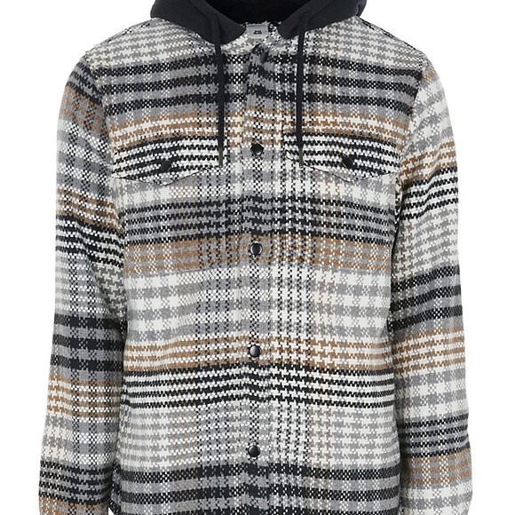 River Island Stone Check Print Long Sleeve Shacket with hood - Picture 2 of 5